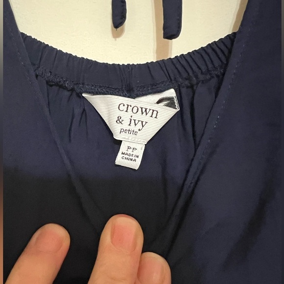 Crown & Ivy Navy Blue Embroidered Eyelet Tank Top. Size pp - Picture 2 of 7
